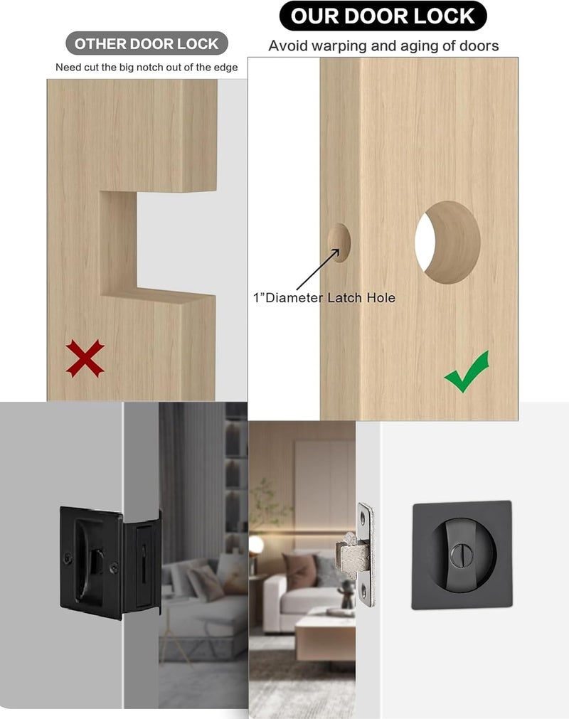 Lethato Pocket Door Hardware Black, Pocket Door Lock, Pocket Door Latch, Matte Black Contemporary Pocket Door with Privacy Lock(1 Pack, Square) - Image 4